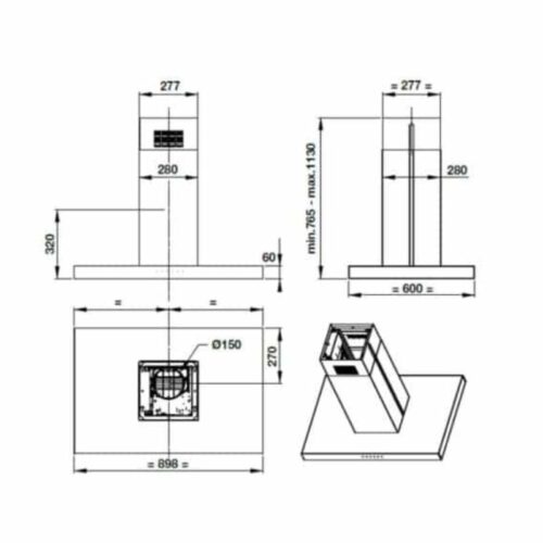 Máy hút mùi đảo Hafele HH-IS90B 539.81.715 6 Kích thước máy hút mùi đảo Hafele HH-IS90B 539.81.715