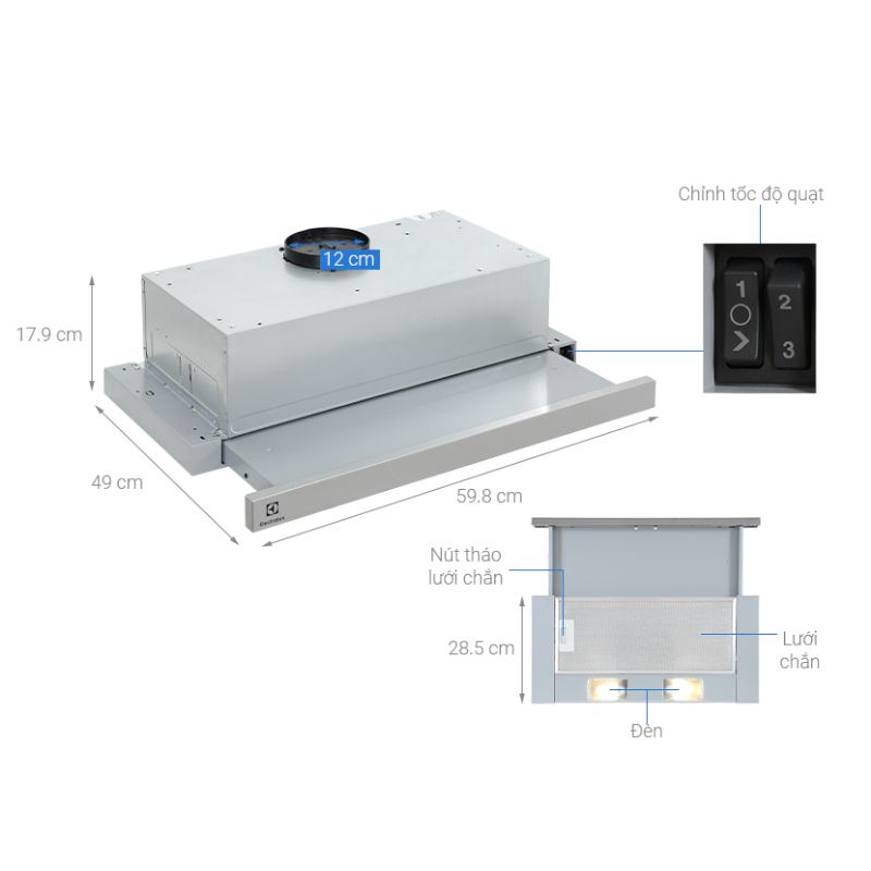 Kích thước máy hút mùi Electrolux LFP216S Kích thước máy hút mùi Electrolux LFP216S