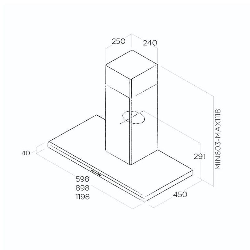 Kích thước máy hút mùi Elica MOON IX/F/60 Kích thước máy hút mùi Elica MOON IX/F/60