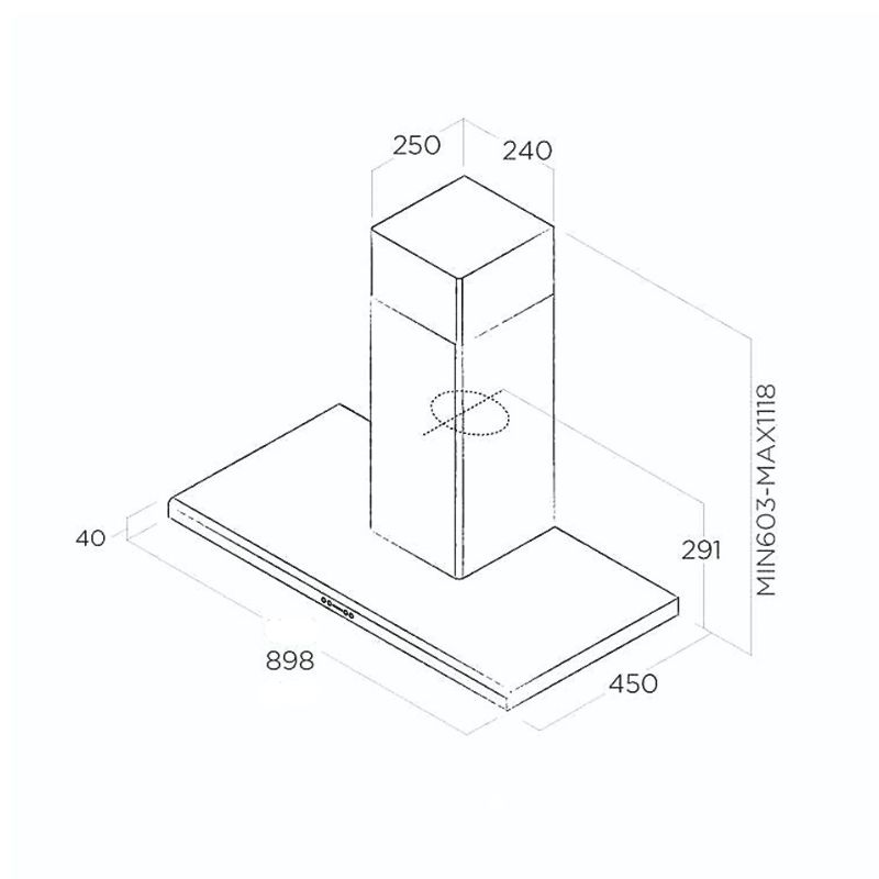 Kích thước máy hút mùi Elica MOON IX/F/90 Kích thước máy hút mùi Elica MOON IX/F/90