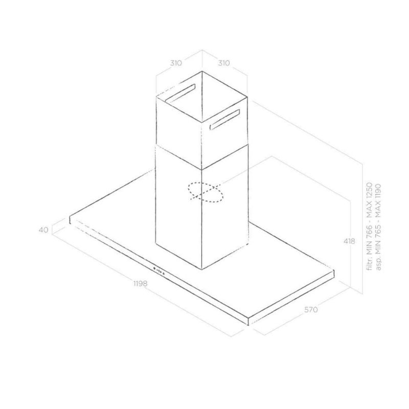 Kích thước máy hút mùi Elica THIN ISLAND IX/A/120 Kích thước máy hút mùi Elica THIN ISLAND IX/A/120