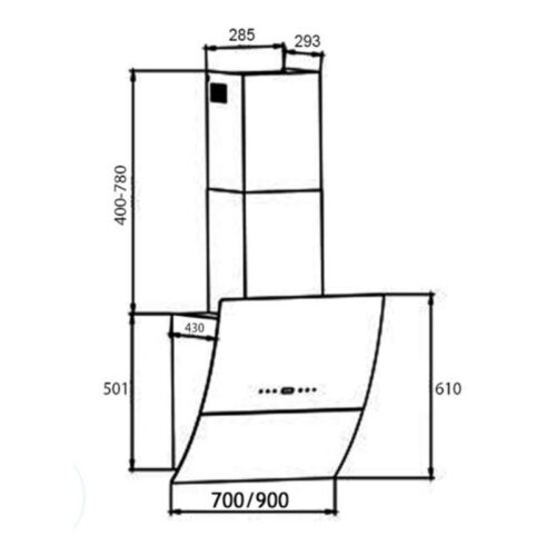 Máy hút mùi Kocher K-2080E (90cm) 3 Kích thước máy hút mùi Kocher K-2080E (90cm)