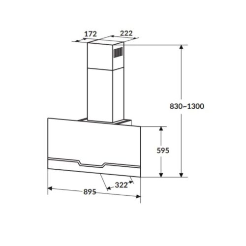 Máy hút mùi ống khói 90cm Kính đen Rosieres RVSPN98 3 Kích thước máy hút mùi ống khói 90cm Kính đen Rosieres RVSPN98