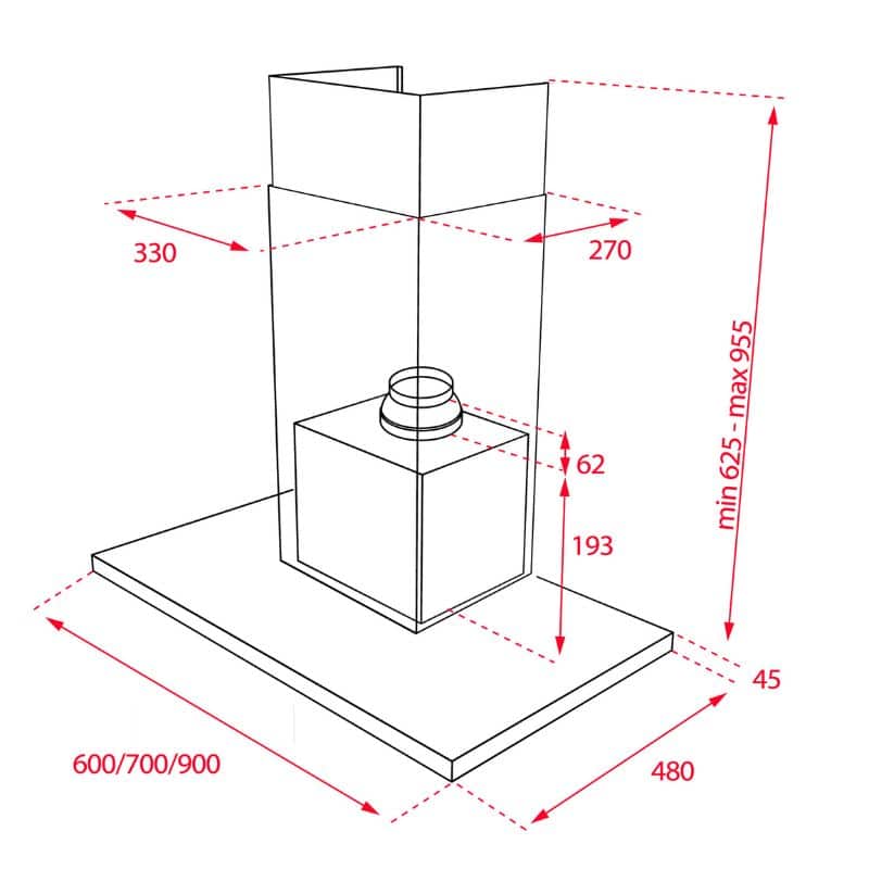 Kich thước của Máy hút mùi Teka DSJ 950 Kích thước của Máy hút mùi Teka DSJ 950
