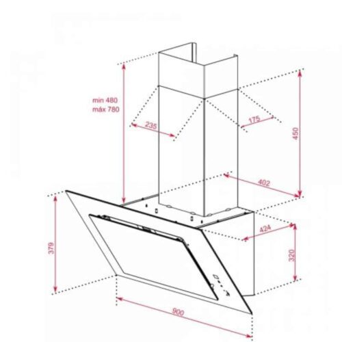 Máy hút mùi TEKA DVT 98660 TBS BK 112930043 4 Kích thước của Máy hút mùi TEKA DVT 98660 TBS BK