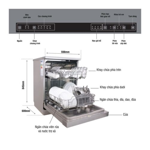 Máy rửa bát Kocher KDEU-8818 3 Kích thước máy rửa bát Kocher KDEU-8818