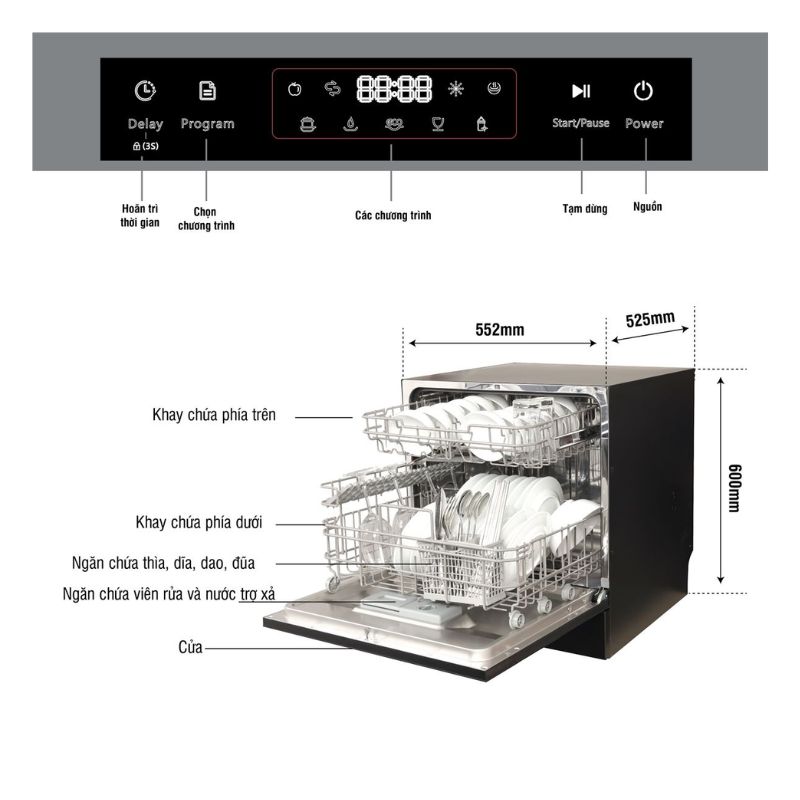 Kích thước máy rửa bát Kocher KDEU-8839 Kích thước máy rửa bát Kocher KDEU-8839