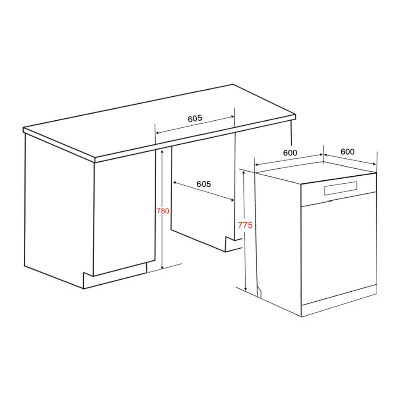 Kích thước máy rửa bát Lorca TA 918DWS Kích thước máy rửa bát Lorca TA 918DWS