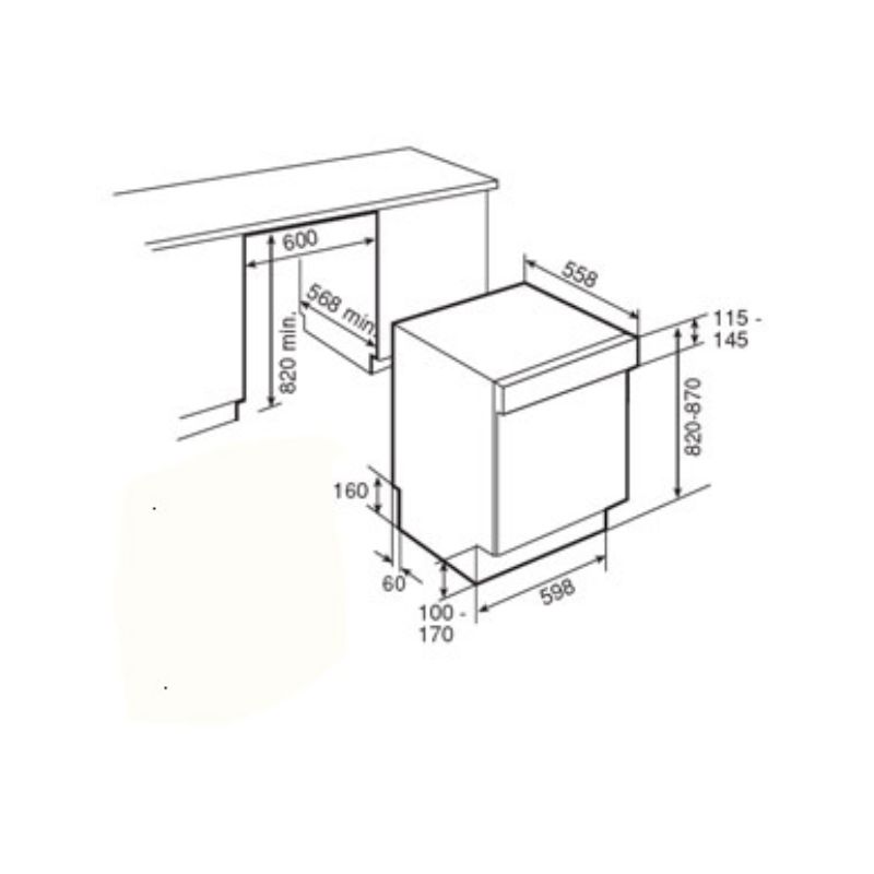 Kích thước máy rửa bát Malloca WQP12-9373D Kích thước máy rửa bát Malloca WQP12-9373D
