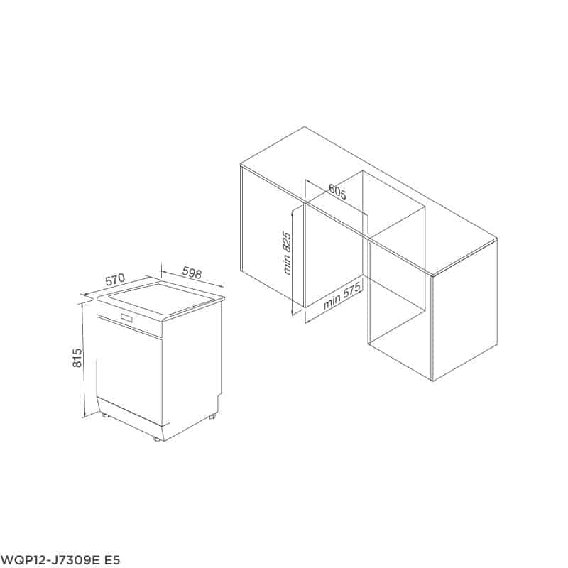 Kích thước máy rửa bát Malloca WQP12-J7309E E5 Kích thước máy rửa bát Malloca WQP12-J7309E E5