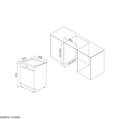 Máy rửa bát Malloca WQP12-J7309I 3 Kích thước máy rửa bát Malloca WQP12-J7309I