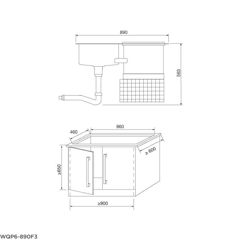Kích thước máy rửa bát Malloca WQP6-890F3 Kích thước máy rửa bát Malloca WQP6-890F3