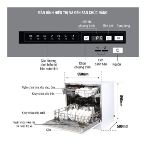Máy rửa chén bát Kocher KDEU-8838 3 Kích thước máy rửa chén bát Kocher KDEU-8838