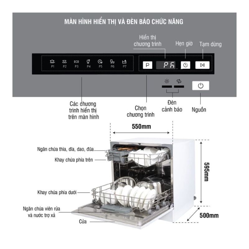 Kích thước máy rửa chén bát Kocher KDEU-8838 Kích thước máy rửa chén bát Kocher KDEU-8838