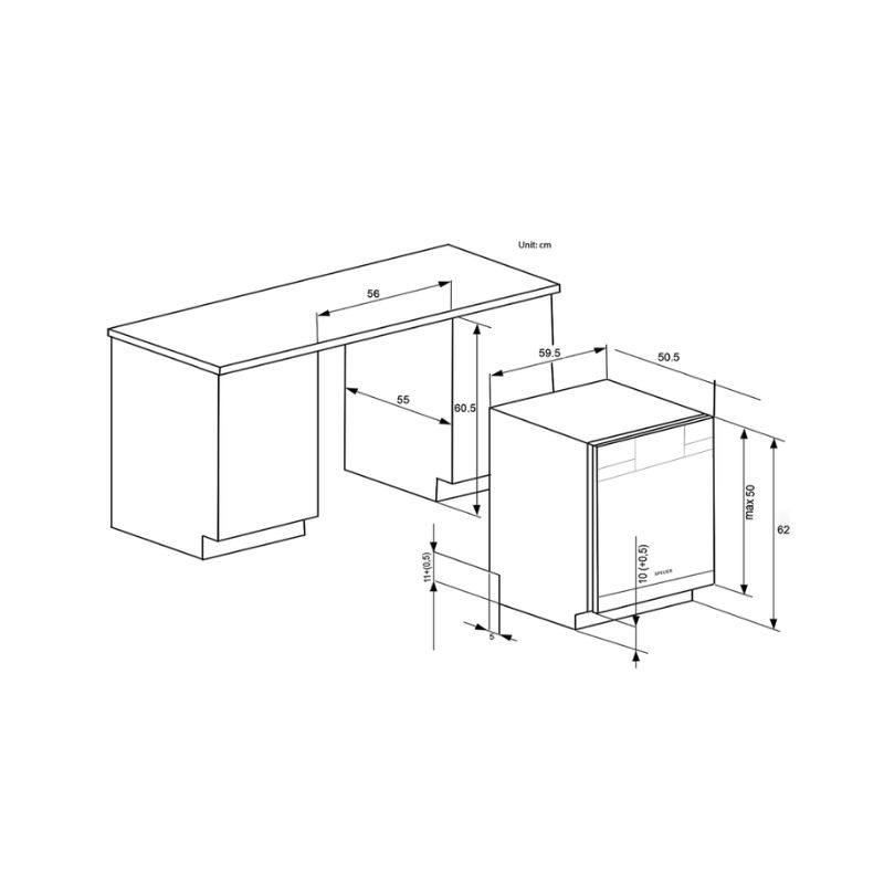 Kích thước máy rửa chén bát Spelier SP-08 DW Silver Kích thước máy rửa chén bát Spelier SP-08 DW Silver