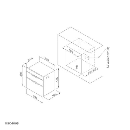 Máy sấy bát âm tủ Malloca MSC-1005 3 Kích thước máy sấy bát âm tủ Malloca MSC-1005