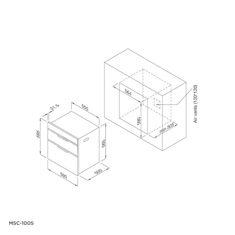 Kích thước máy sấy bát âm tủ Malloca MSC-1005 Kích thước máy sấy bát âm tủ Malloca MSC-1005