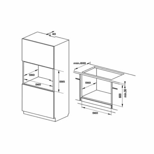 Lò nướng âm tủ Hafele HO-KT60G 535.62.601 3 Kích thước lò nướng âm tủ Hafele HO-KT60G 535.62.601