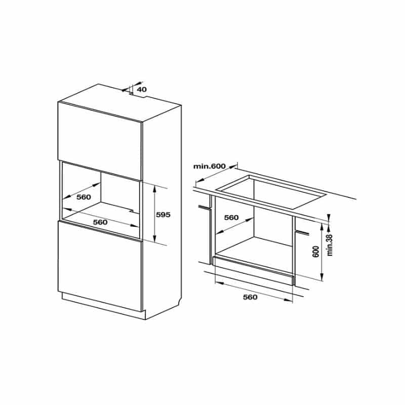 Kích thước lò nướng âm tủ Hafele HO-KT60G 535.62.601 Kích thước lò nướng âm tủ Hafele HO-KT60G 535.62.601