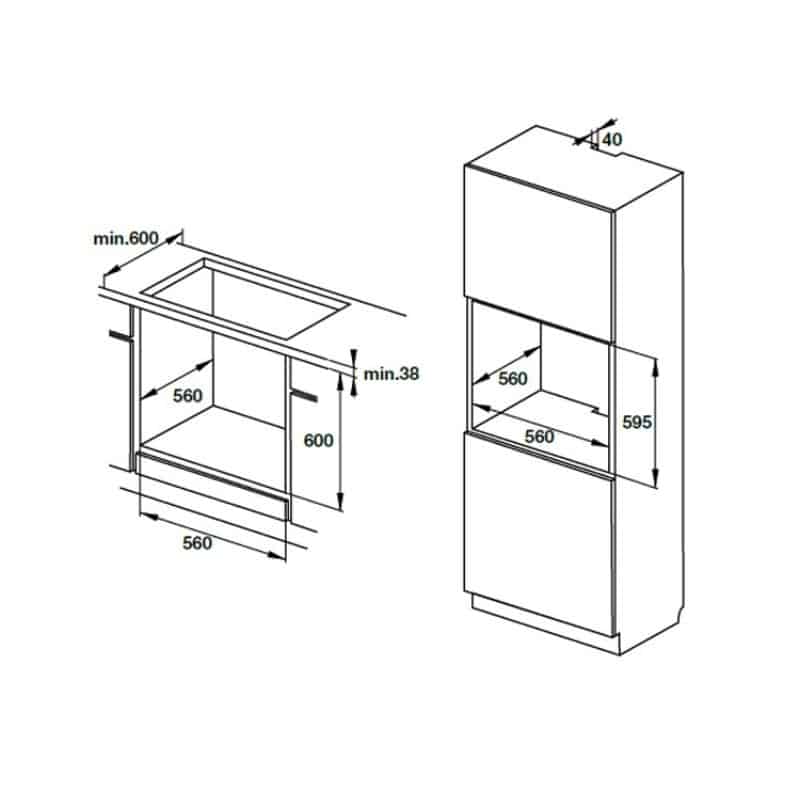 Lò nướng âm tủ Hafele HO-KT60C 534.05.571 7 Kích thước lò nướng âm tủ Hafele HO-KT60C 534.05.571