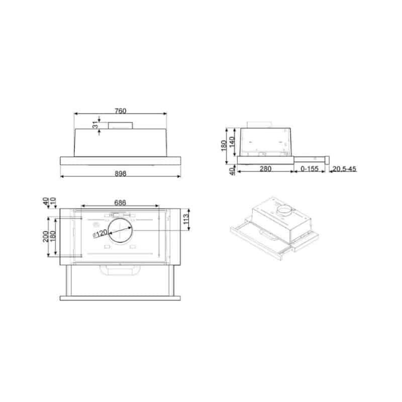 kích thước của máy hút mùi Hafele Smeg KSET91E2 536.84.822 kích thước của máy hút mùi Hafele Smeg KSET91E2 536.84.822