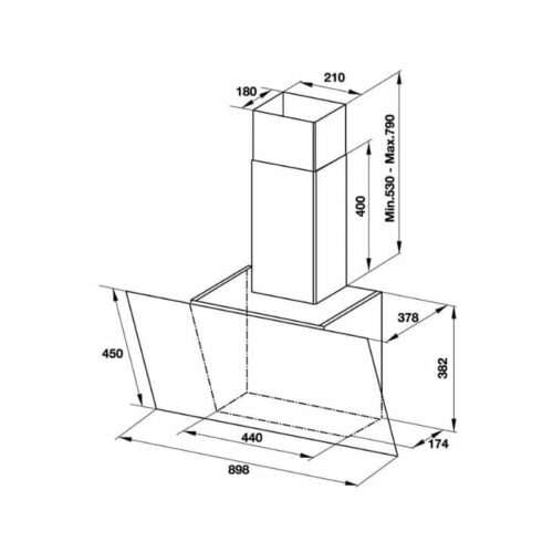 Máy hút mùi gắn tường Hafele HH-WVG90C 533.89.013 3 kích thước của máy hút mùi gắn tường Hafele HH-WVG90C 533.89.013