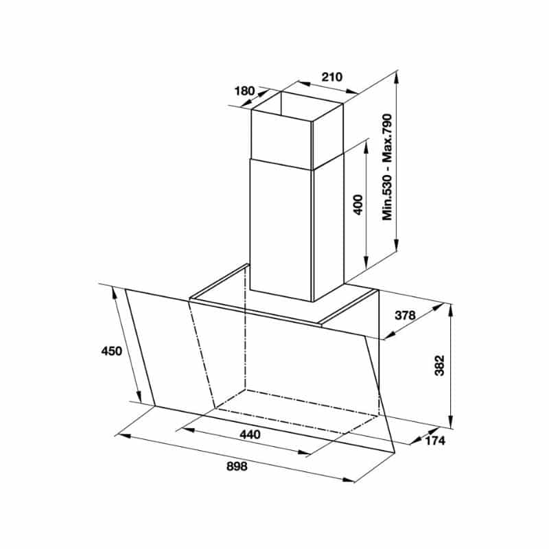 kích thước của máy hút mùi gắn tường Hafele HH-WVG90C 533.89.013 kích thước của máy hút mùi gắn tường Hafele HH-WVG90C 533.89.013