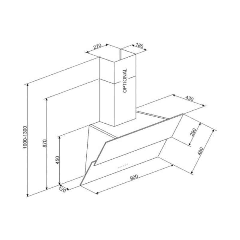 kích thước của máy hút mùi gắn tường Hafele KSVV90NRA 536.84.459 kích thước của máy hút mùi gắn tường Hafele KSVV90NRA 536.84.459