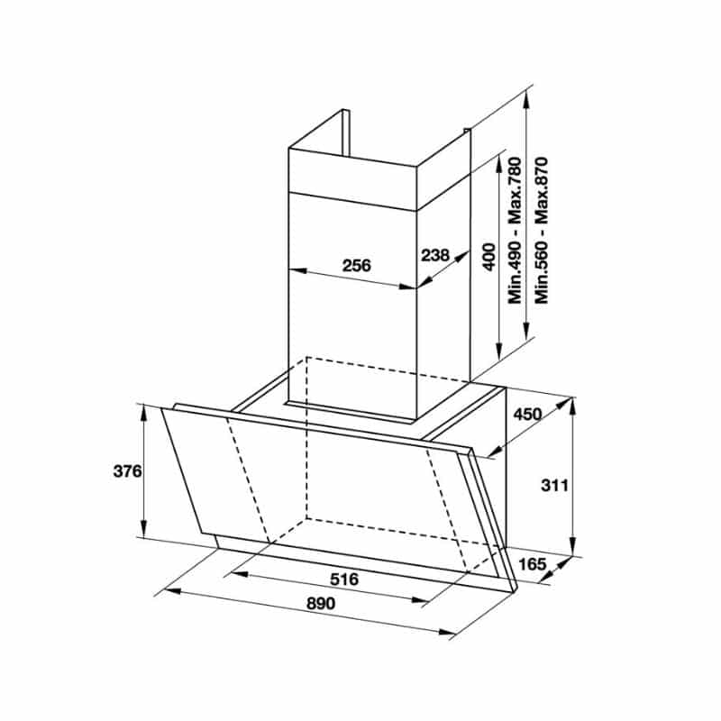 kích thước của máy hút mùi gắn tường mặt kính vân Hafele HH-WVS90A 533.86.003 kích thước của máy hút mùi gắn tường mặt kính vân Hafele HH-WVS90A 533.86.003