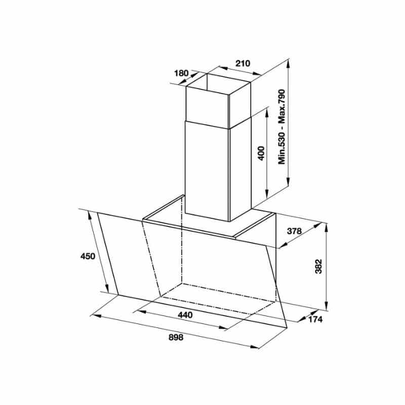 Máy hút mùi gắn tường Hafele HH-WVG90C 533.89.013 5 Kích thước máy hút mùi gắn tường Hafele HH-WVG90C 533.89.013