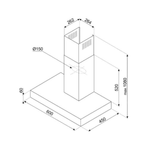 Máy hút mùi Hafele Smeg KBT600XE 536.84.433 4 kích thước của máy hút mùi Hafele Smeg KBT600XE 536.84.433