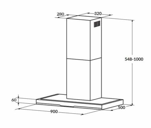 Máy hút mùi ống khói 90cm kiểu mới Rosieres RDSV 985 PN 3 kích thước cùa Máy hút mùi ống khói 90cm kiểu mới Rosieres RDSV 985 PN