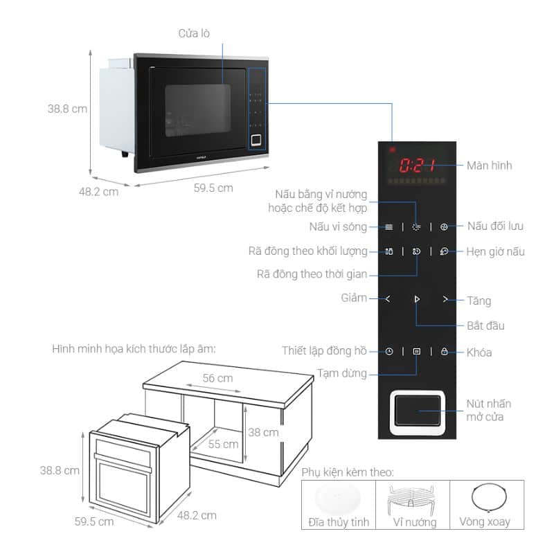Thông số Lò vi sóng kết hợp nướng âm tủ Hafele HM-B38C 538.01.111 Thông số Lò vi sóng kết hợp nướng âm tủ Hafele HM-B38C 538.01.111