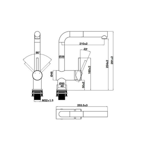 Vòi rửa bát Hafele HT21-CH1P254 577.55.200 3 Kích thước vòi rửa bát Hafele HT21-CH1P254 577.55.200