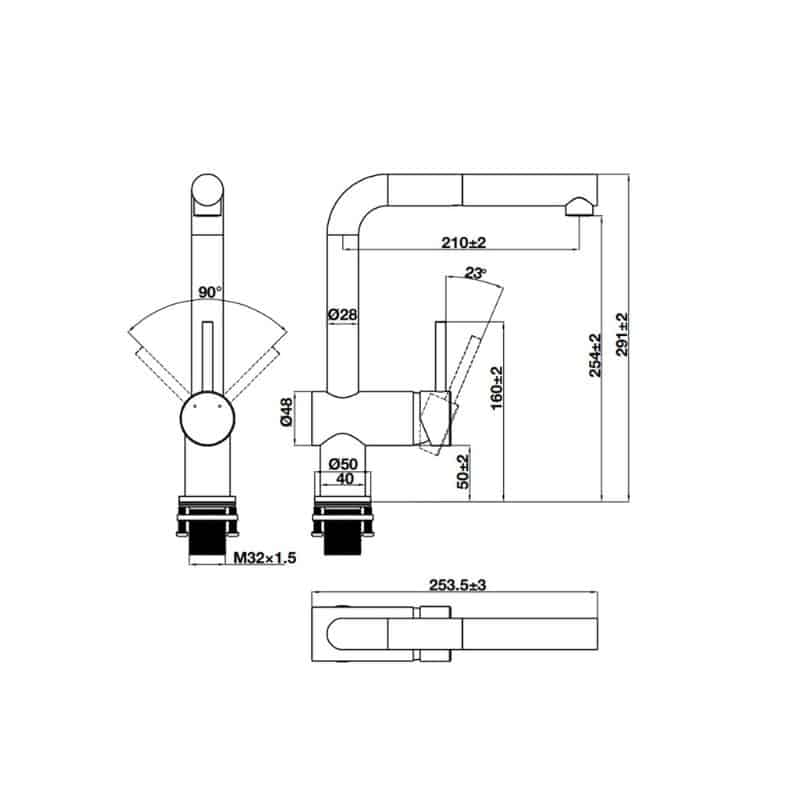 Vòi rửa bát Hafele HT21-CH1P254 577.55.200 5 Kích thước vòi rửa bát Hafele HT21-CH1P254 577.55.200