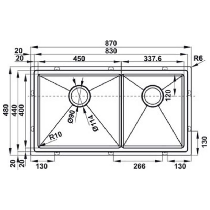 KÍCH THƯỚC CHẬU INOX HÄFELE HS21-SSN2S90 KÍCH THƯỚC CHẬU INOX HÄFELE HS21-SSN2S90