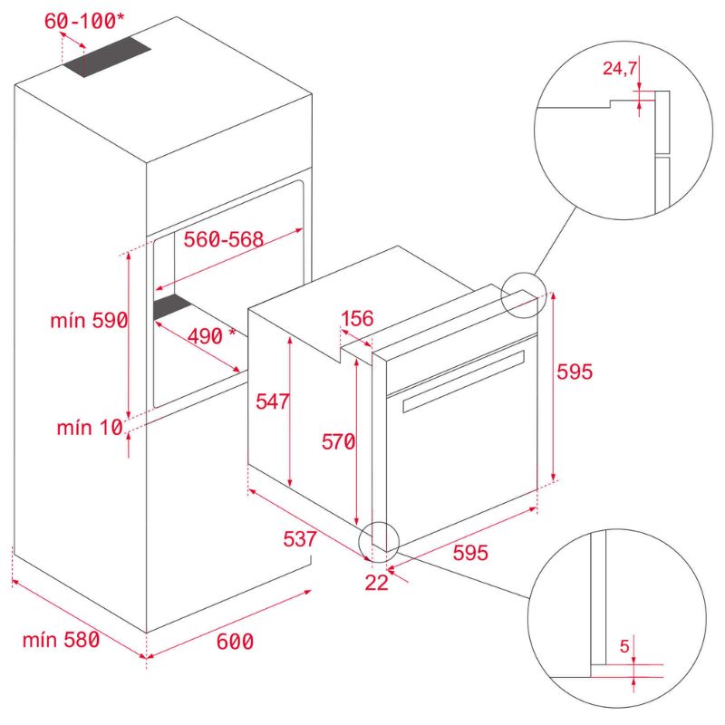 Kích thước lò nướng Teka HLB 8600 Black Kích thước lò nướng Teka HLB 8600 Black