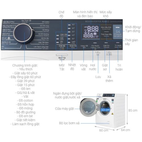 Máy Giặt Electrolux EWW9024P5WB 2 Kích Thước Máy Giặt Electrolux EWW9024P5WB