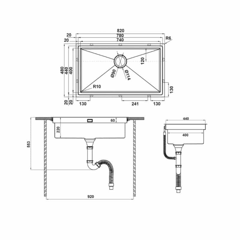 Chậu rửa bát Hafele HS21-SSN1S90 567.94.020 6 Kích thước chậu rửa bát Hafele HS21-SSN1S90