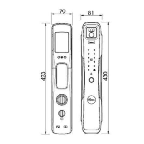 Khóa cửa thông minh nhận diện khuôn mặt FACE ID-3D Demax SL918 DG 3 Kích thước của Khóa cửa thông minh nhận diện khuôn mặt FACE ID-3D Demax SL918 DG