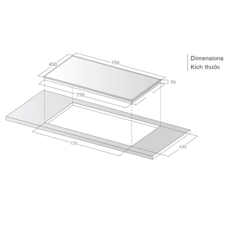 Kích thước bếp từ Lorca LCI 307 Kích thước bếp từ Lorca LCI 307