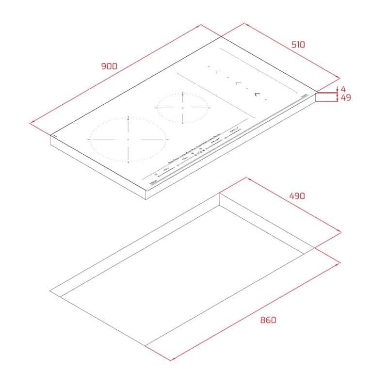 Kích thước của Bếp từ Teka IZS 96700 MST BK Kích thước của Bếp từ Teka IZS 96700 MST BK
