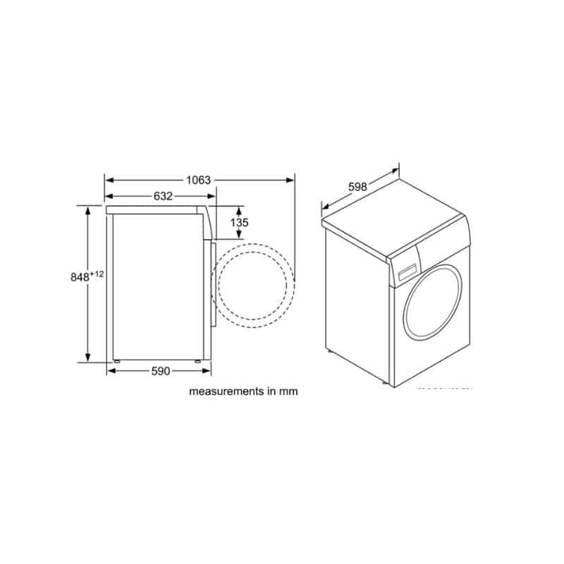 Kích thước máy sấy quần áo Bosch WAW28440SG Kích thước máy sấy quần áo Bosch WAW28440SG