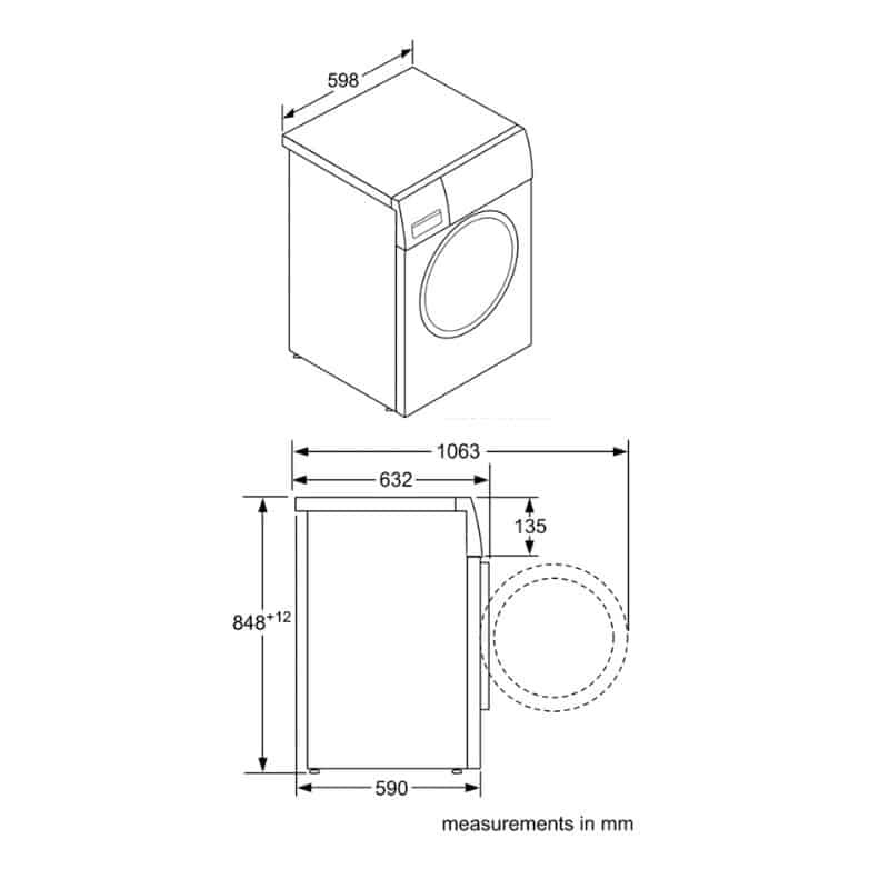 Kích thước Máy giặt quần áo Bosch WAW28480SG Kích thước Máy giặt quần áo Bosch WAW28480SG