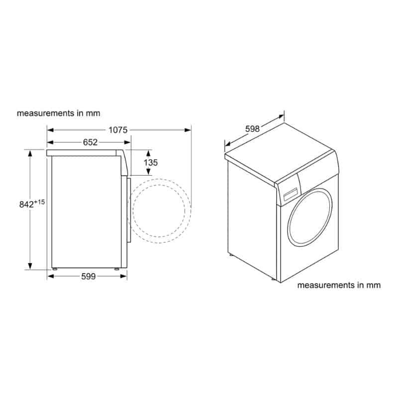 Kích thước máy sấy quần áo Bosch WTX87M40 Kích thước máy sấy quần áo Bosch WTX87M40