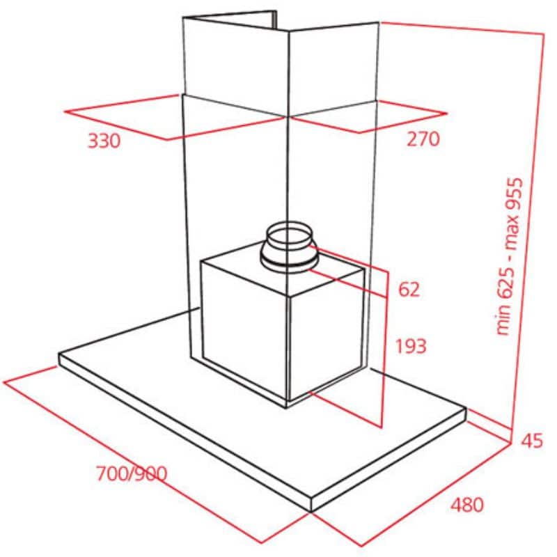 Kích thước của Máy hút mùi áp tường Teka DPL 986 T (replace DLH 986 T) Kích thước của Máy hút mùi áp tường Teka DPL 986 T (replace DLH 986 T)