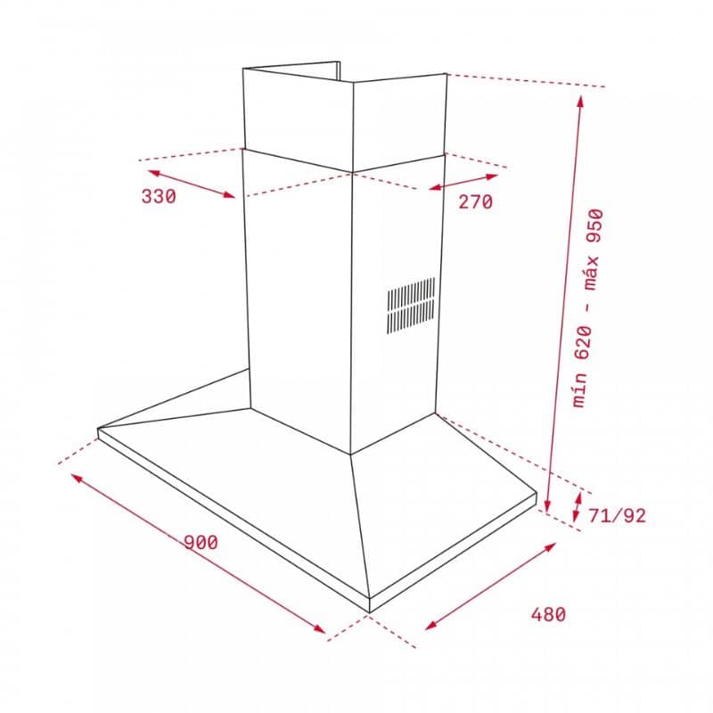 Kích thước của Máy hút mùi áp tường Teka DSS 985 Kích thước của Máy hút mùi áp tường Teka DSS 985