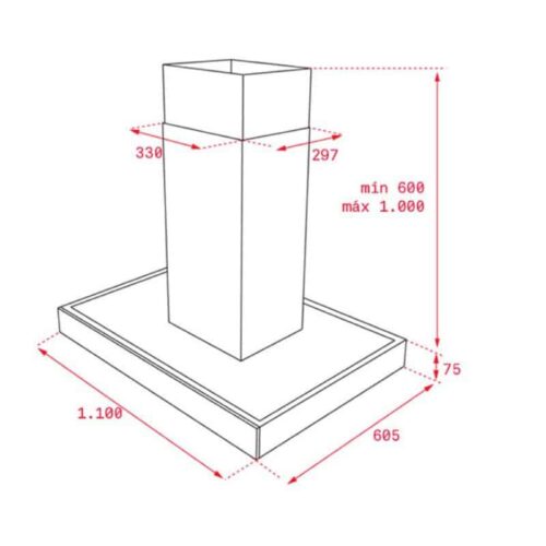 Thân máy hút mùi TEKA DPL ISLAND 1185 BODY 40483172 4 Kích thước của Máy hút mùi đảo Teka DPL ISLAND 1185