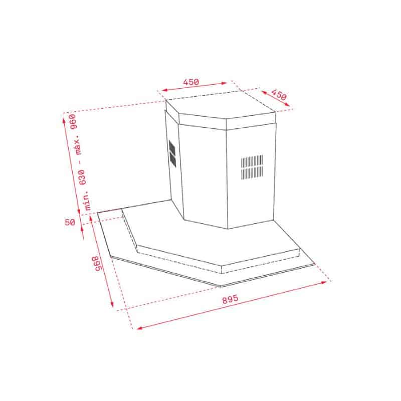 Kích thước của Máy hút mùi góc Teka DQ2 985 Kích thước của Máy hút mùi góc Teka DQ2 985