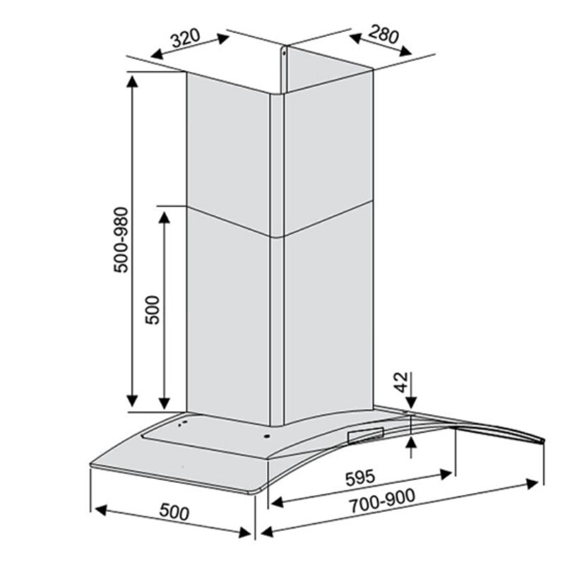 Kích thước máy hút mùi Lorca TA-2005E-90 Kích thước máy hút mùi Lorca TA-2005E-90